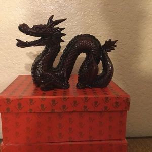 VINTAGE CHINESE RED RESIN FENG SHUI “GOOD LUCK” DRAGON
